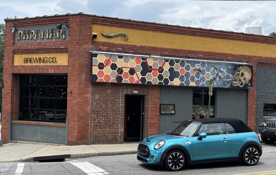 Bhramari Brewing Company, located at 101 S Lexington Ave, Asheville, NC 28801. For it's whimsical branding, unconventional beer and great food this is No.3 on our "Best Asheville Breweries" list. 